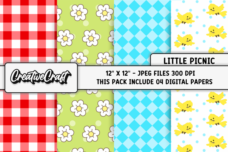 Little Picnic Digital papers, digital scrapbook illustration
