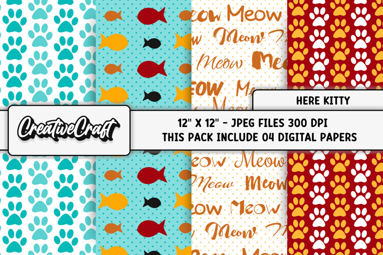Kitty Pet Digital Papers, pet cat scrapbook digital designs