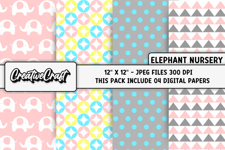 Elephant Nursery Digital Paper, baby graphics, illustrations