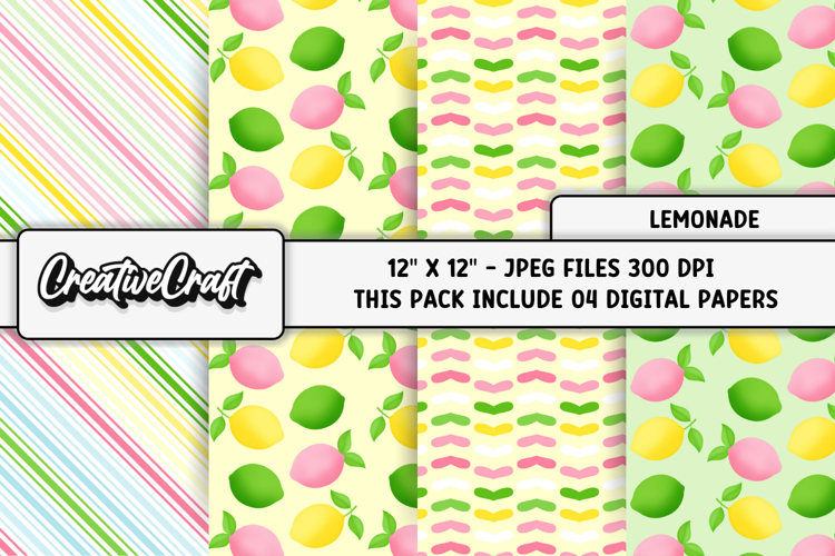 Lemonade Digital papers, tropical summer scrabpook designs