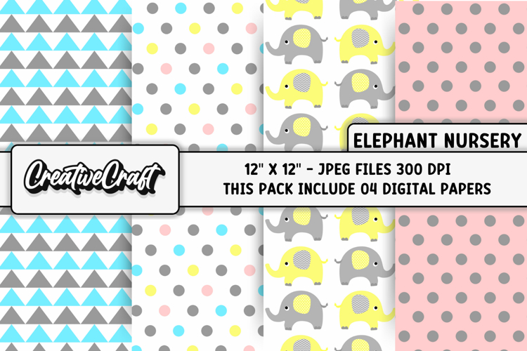 Elephant Nursery Digital Paper, baby graphics, illustrations