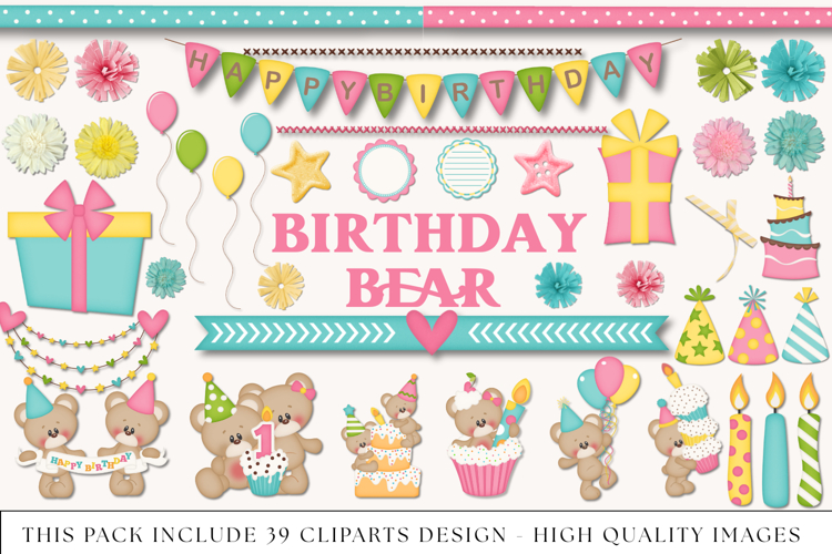 Birthday Bear png clipart, birthday clip art illustrations