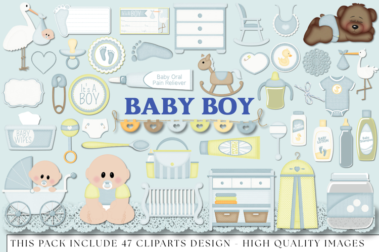 Baby Boy Clip Art, baby shower graphics, baby illustrations