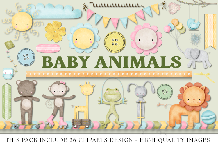 Baby Animals png clipart, baby graphics, animal illustration