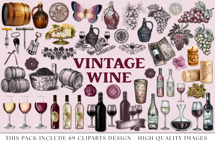 Vintage Wine png Cliparts, vintage graphics illustrations