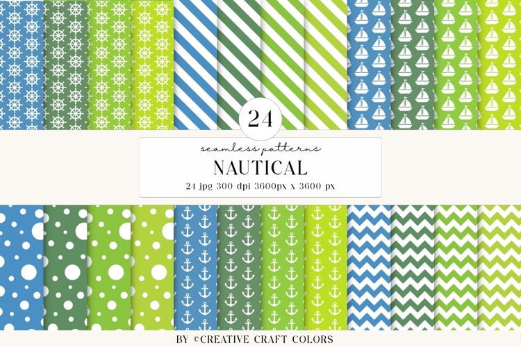 Nautical Seamless Patterns, Digital Papers, Scrapbook design