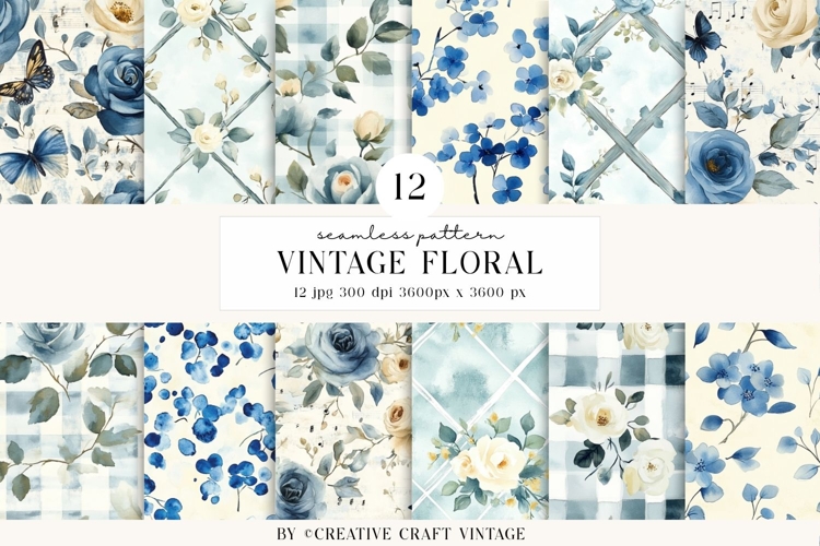 Vintage Floral Seamless Patterns, digital papers, watercolor