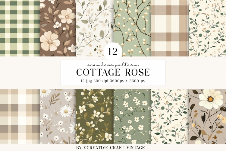 Cottage Rose Seamless Patterns, watercolor digital papers