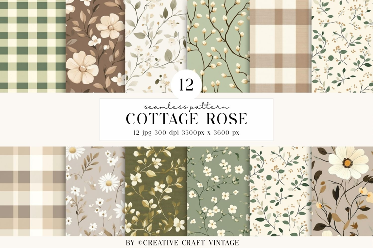 Cottage Rose Seamless Patterns, watercolor digital papers