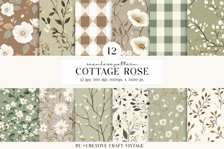 Cottage Rose Seamless Patterns, watercolor digital papers