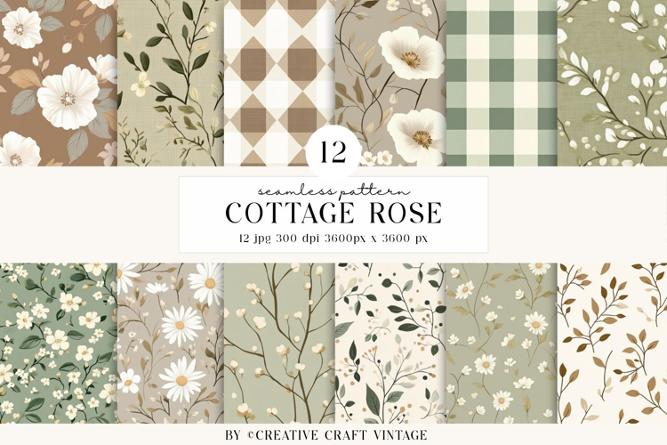 Cottage Rose Seamless Patterns, watercolor digital papers