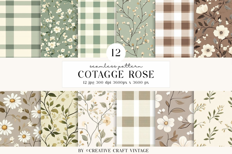 Cottage Rose Seamless Patterns, watercolor digital papers