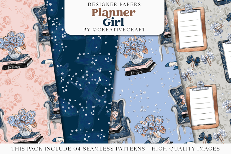 Planner Girl Seamless Pattern, fashion girl digital papers