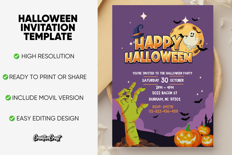 Halloween Party Editable Invitation Template, editable canva