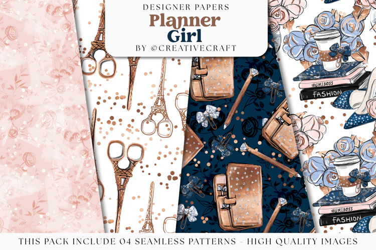Planner Girl Seamless Pattern, fashion girl digital papers