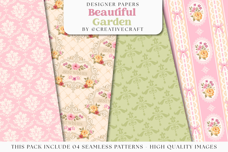 Garden Seamless Pattern, flowers roses digital papers