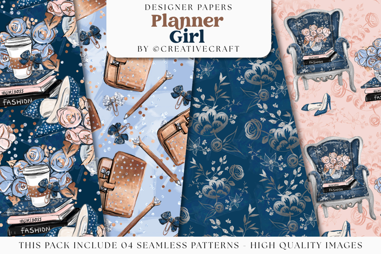 Planner Girl Seamless Pattern, fashion girl digital papers