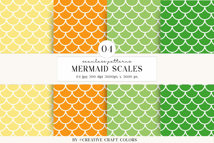 Mermaid Scales Seamless Patterns, rainbow digital papers example image 1