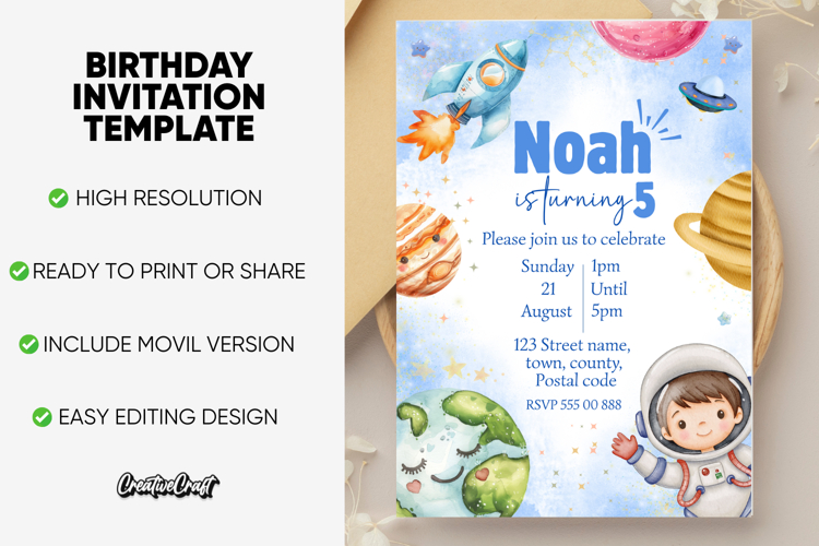 Birthday Boy Editable Invitation Template, editable canva