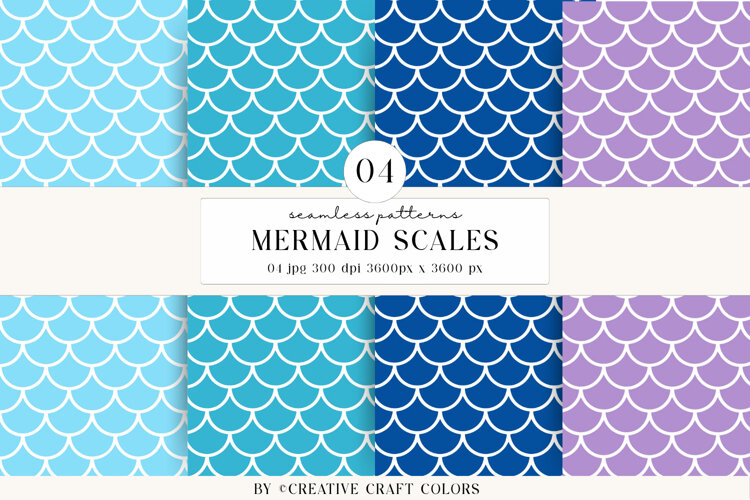Mermaid Scales Seamless Patterns, rainbow digital papers example image 1