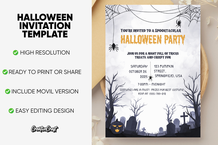 Halloween Party Editable Invitation Template, editable canva
