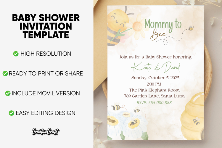 Baby Shower Editable Invitation Template, editable canva
