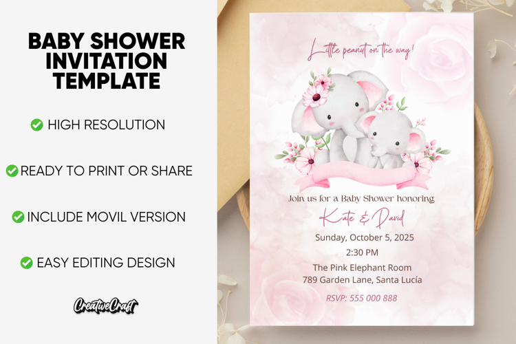 Baby Shower Editable Invitation Template, editable canva