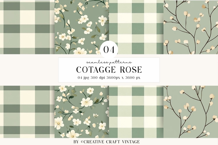 Cottage Rose Seamless Patterns, watercolor digital papers