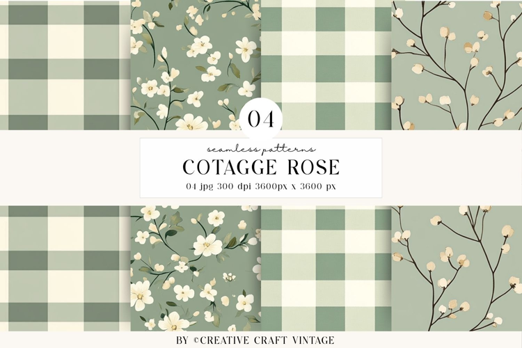 Cottage Rose Seamless Patterns, watercolor digital papers