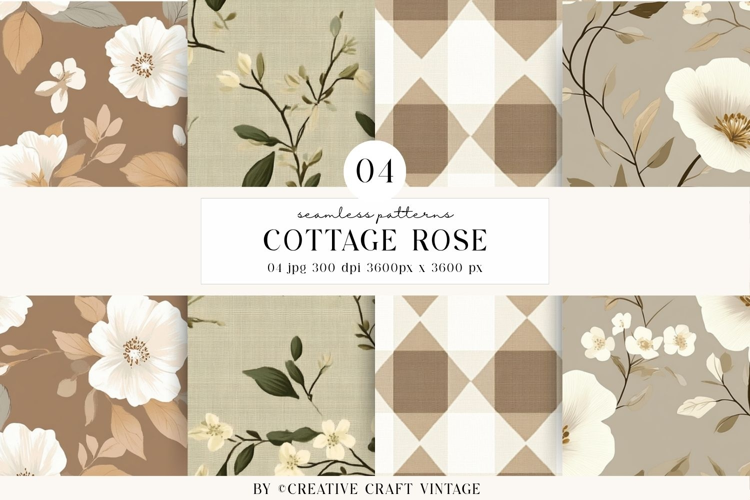 Cottage Rose Seamless Patterns, watercolor digital papers