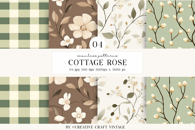 Cottage Rose Seamless Patterns, watercolor digital papers