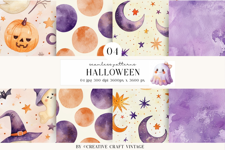 Halloween Seamless Patterns, watercolor digital papers