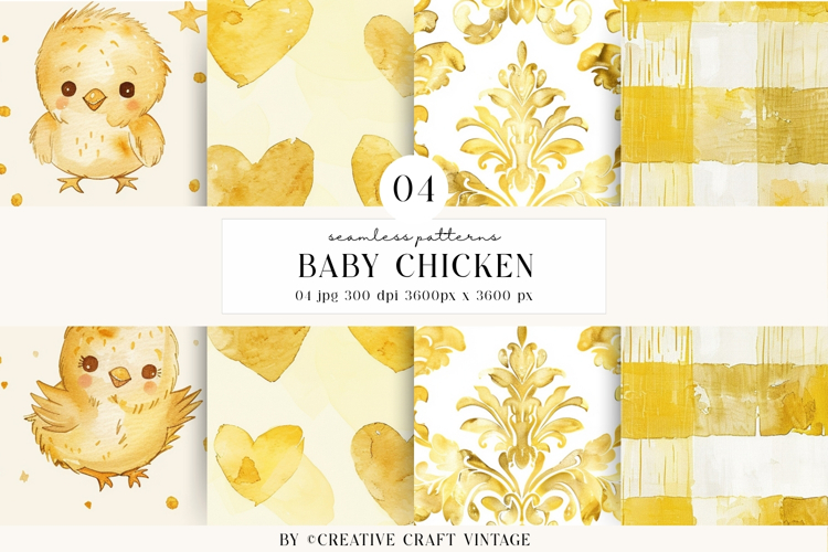 Baby Chicken Seamless Patterns, watercolor digital papers