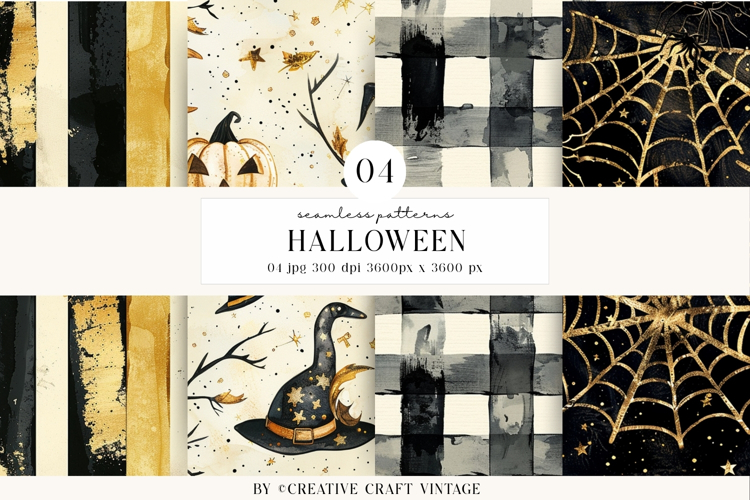 Halloween Seamless Patterns, watercolor digital papers