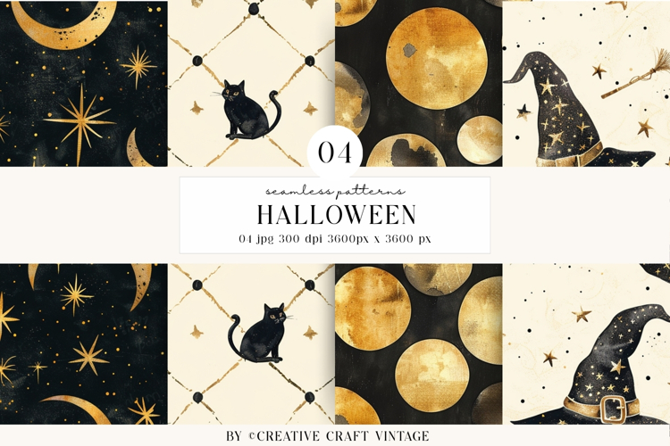 Halloween Seamless Patterns, watercolor digital papers