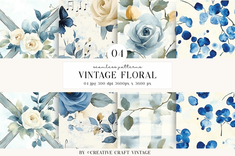 Vintage Floral Seamless Patterns, digital papers, watercolor