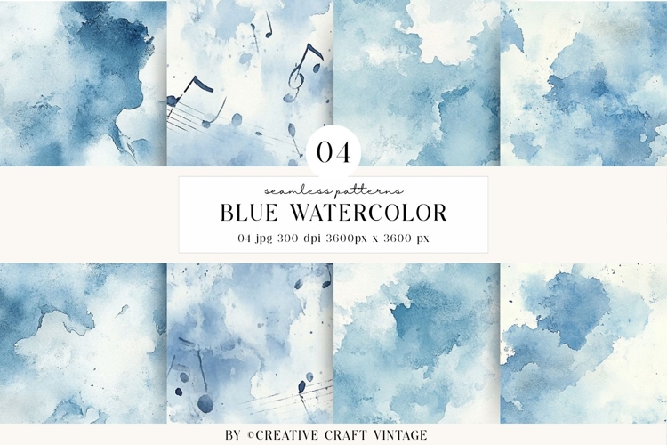 Blue Watercolor Seamless Pattern, digital papers, watercolor