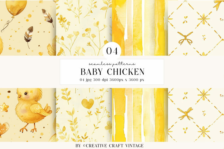 Baby Chicken Seamless Patterns, watercolor digital papers