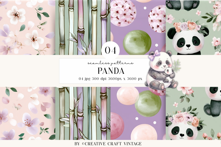 Panda Mom Seamless Patterns, cherry blossom digital papers