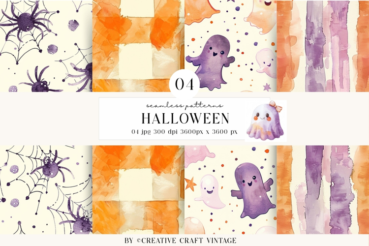 Halloween Seamless Patterns, watercolor digital papers