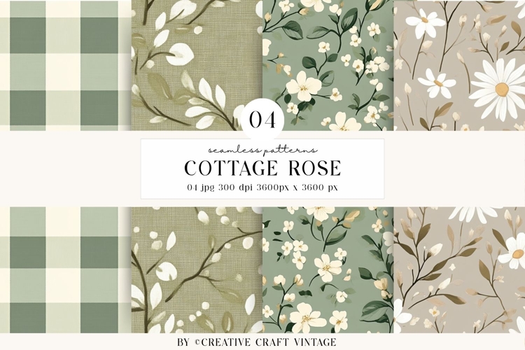 Cottage Rose Seamless Patterns, watercolor digital papers