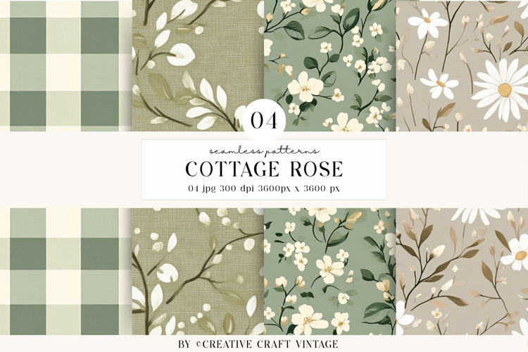 Cottage Rose Seamless Patterns, watercolor digital papers