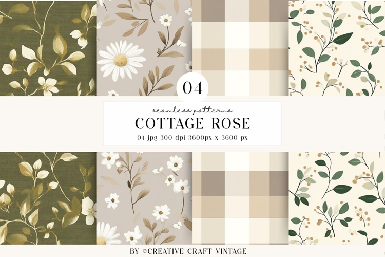 Cottage Rose Seamless Patterns, watercolor digital papers