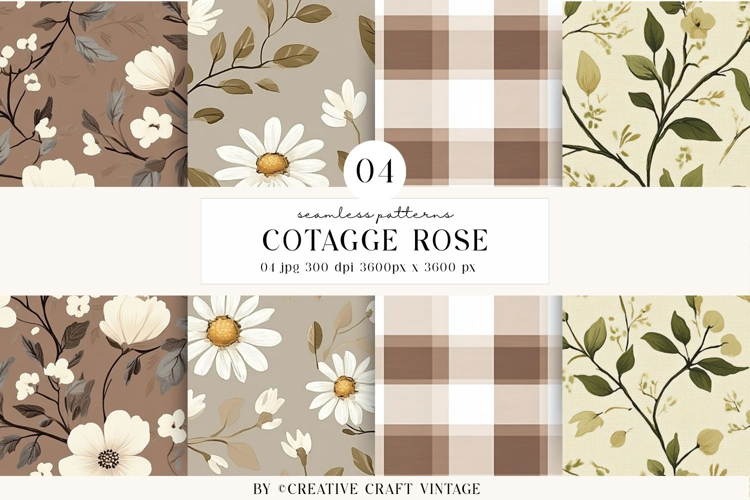 Cottage Rose Seamless Patterns, watercolor digital papers