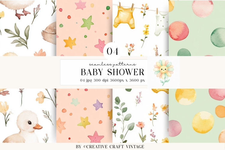 Baby Shower Seamless Pattern watercolor spring digital paper example image 1