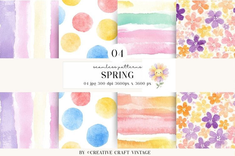 Spring Watercolor Seamless Patterns, vintage digital paper