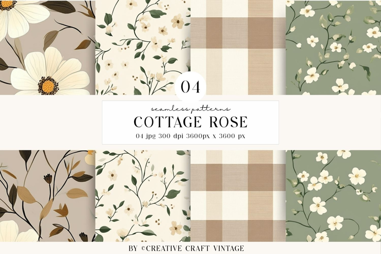 Cottage Rose Seamless Patterns, watercolor digital papers