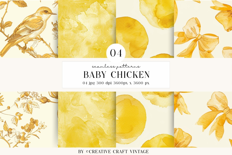 Baby Chicken Seamless Patterns, watercolor digital papers