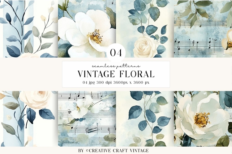 Vintage Floral Seamless Patterns, digital papers, watercolor