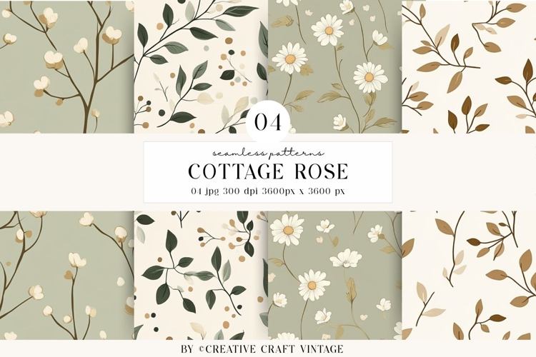 Cottage Rose Seamless Patterns, watercolor digital papers